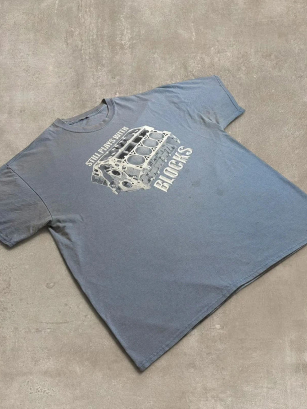 Vintage Distressed Engine Graphic Shirt Mens XL Blue Graphic Car Tee